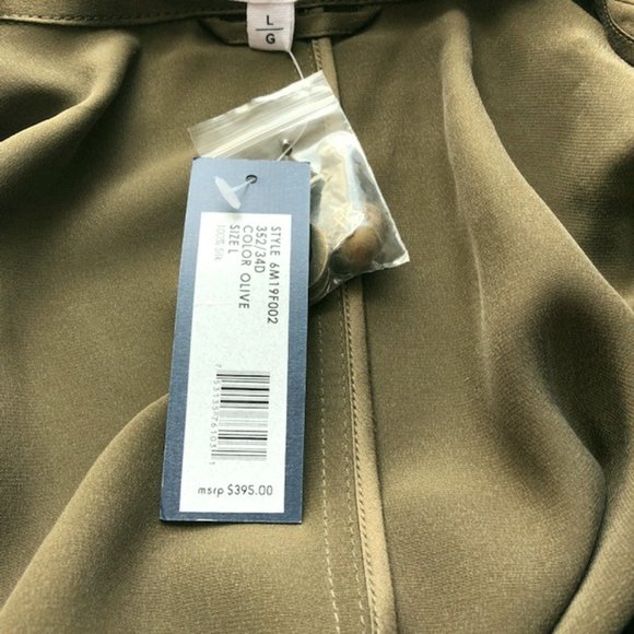 Relative Pi 100% Silk Utility Shirt Jacket in Olive Green | Size L | $395 MSRP - Picture 14 of 15